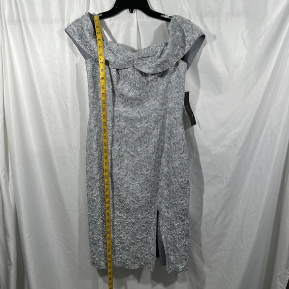 NWT $395 Aidan Mattox [ 6 ] Metallic Jacquard Off Shoulder Dress Blue Mist #Q379 - Picture 6 of 12